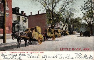 Horse Drawn Cotton Wagons Little Rock AR C 1908 Postcard