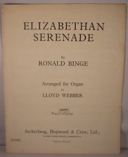 Binge Elizabethan Serenade arranged for organ by W. S. Lloyd Webber