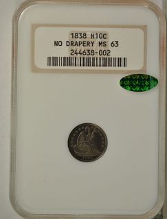 1838 Seated 1 2 Dime No Drapery NGC MS63 CAC