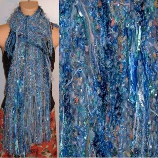 Hand Knit Pot Luck Scarf Designer Carribbean Blue gypsy New made in
