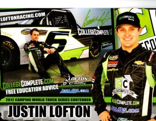 2012 Justin Lofton College Complete Autograph Postcard NASCAR