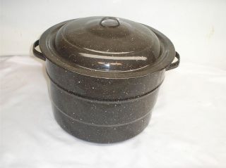 Old Vtg Enamelware Lobster Pot & Lid Kettle Cookware Kitchenware Black