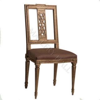 Distressed Painted Upholstered Side Chair Intricate Back Carving 4