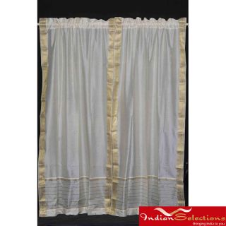 Cream 84 inch Rod Pocket Sheer Sari Curtain Panel Pair India Cream