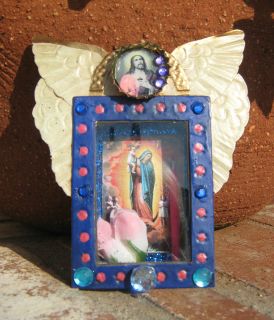 Created Virgin Mary Baby Jesus Tin Nicho Mexico Free Shipping