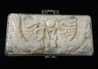 Nice China Ox Bone Handwork Carved Two Loong Design Box