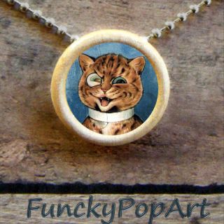 Louis Wain Tabby Cat with Monocle Pendant Art Necklace