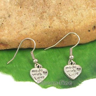 10 Pairs Tibetan Silver Made with Love Heart Charm Pendant Earring