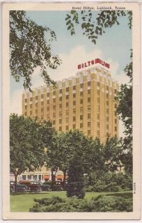 Lubbock Texas Postcard Hilton Hotel Building Park View 1950 TX