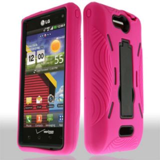 Pink Black Hyrbrid Kickstand LG Lucid 4G VS840 Cayman Phone Cover Case