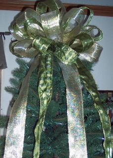 15 Christmas Tree Topper Bow Christmas Gold Sage Green Wreath Swag