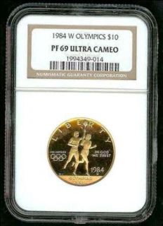 1984 W 10 OLYMPIC Commemorative Half Ounce Gold NGC PF69 Ultra Cameo