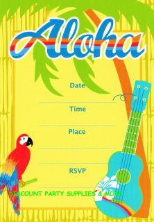 Aloha Luau Paradise Guitar Parrot Party Invitations