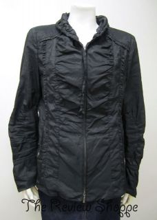 Luisa Cerano Long Sleeve Ruched Windbreaker Jacket Black 10