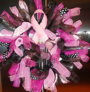 Pink & Black Deco Mesh Wreath with Round Top Collection Breast Cancer