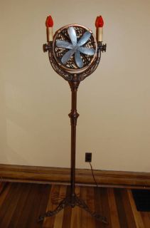 1920s Luminaire Funeral Fan with Lights Vintage Bronze Cast Iron