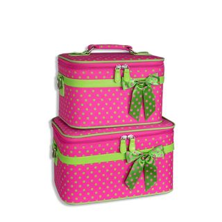 Polka Dot Luggage Cosmetic Case Set Fuchsia Green