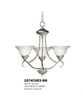 COVENTRY BRUSHED NICKEL 3 BULB CHANDELIER ALABASTER GLASS EPIC