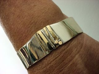 Modernist Designer Klassen Signed Silver and 14k Gold Bracelet 9 0mm