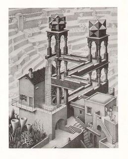 Escher Print Impossible Watermill Waterfall