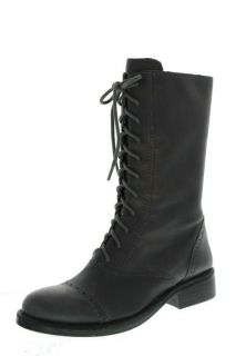 Vince NEW Fantasa Gray Leather Front Lace Mid Calf Combat Boots Shoes