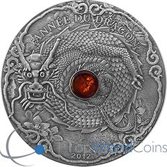 Francs Year of The Dragon Lunar Calendar 2 oz Amber UNC Silver
