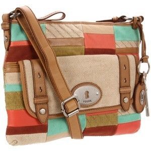 FOSSIL Maddox Leather and Canvas Top Zip Bright Patchwork CrossBody