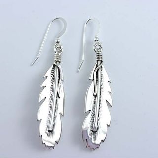 Sterling Silver Feather Earrings by Navajo Harvey Mace