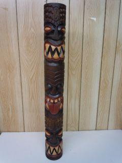Tiki Totem Pole Guard Welcome Man Mask Tribial Wood Sculpture