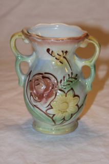 Vintage Luster 2 Handle Floral Vase Made in Brazil