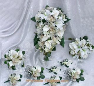 Lily Lilies Orchids Bridal Bouquet Wedding Silk Flowers Set New
