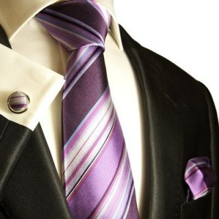 251CH New Paul Malone Neck Tie Set Purple 100 Silk