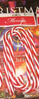 CANDY CANE Glass Look Plastic RED & WHITE STRIPED XMAS ORNAMENTS 6