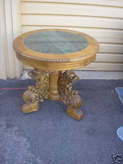 44734 Marble Top Mahogany Lamp Table Dragon Lion Heads