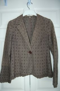 Margaret OLeary Light Brown Cotton Eyelet 1 Button Jacket L B449