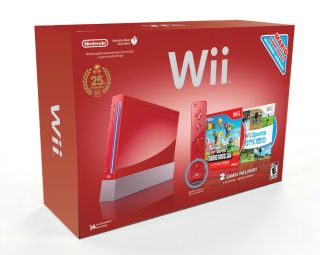 New Red Nintendo Wii 25th Anniversary with New Super Mario Bros Wii