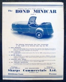 Bond Minicar Mark B Car Sales Brochure 1951