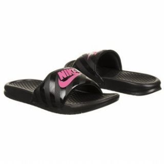 New Nike Womens Benassi Black Vivid Pink Swoosh Slide Sandals Flip