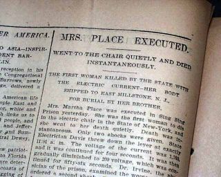 ELECTRIC CHAIR Electrocution Execution MARTHA M.PLACE 1899 Newspaper