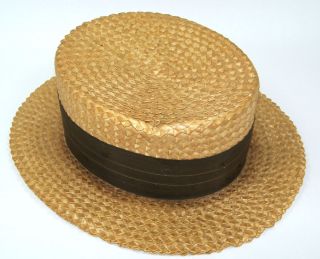 Antique 1920s Martinelli Mens Straw Boater Basher Skimmer Hat Approx
