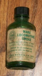Marx Locomotive Smoke Green Glass Old Bottle 1 Liquid Ounce Vintage
