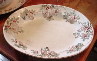 Great Indoors Pine Cones Holly Berry Oval Platter 21