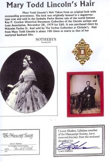 Mary Todd Lincoln Authentic Hair See  Store