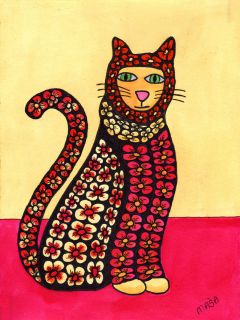 Floricat Flowers Cat Kitty Whimsical Abstract Painting Ron Masa