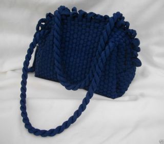 VINTAGE Handbag Small Woven Purse Dark Blue Woven Nylon Pocketbook Bag