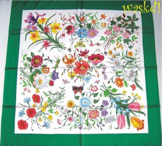 GUCCI green Border FLORA Flower & Butterflies Large SIGNED scarf NWT