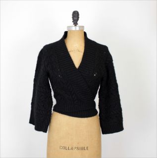 Black Sweater Bell Sleeve Wrap Cardigan M ✭ Mazurian Knit ✭ Chunky