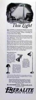 1927 H G Mcfaddin Emeralite Kind to Eyes Lamps Ad