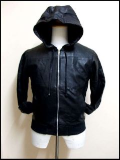 New Members Only Style Leather Hood Hooded Jacket XS