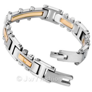 Mens Silver Gold Stainless Steel Bracelet Links VC779
